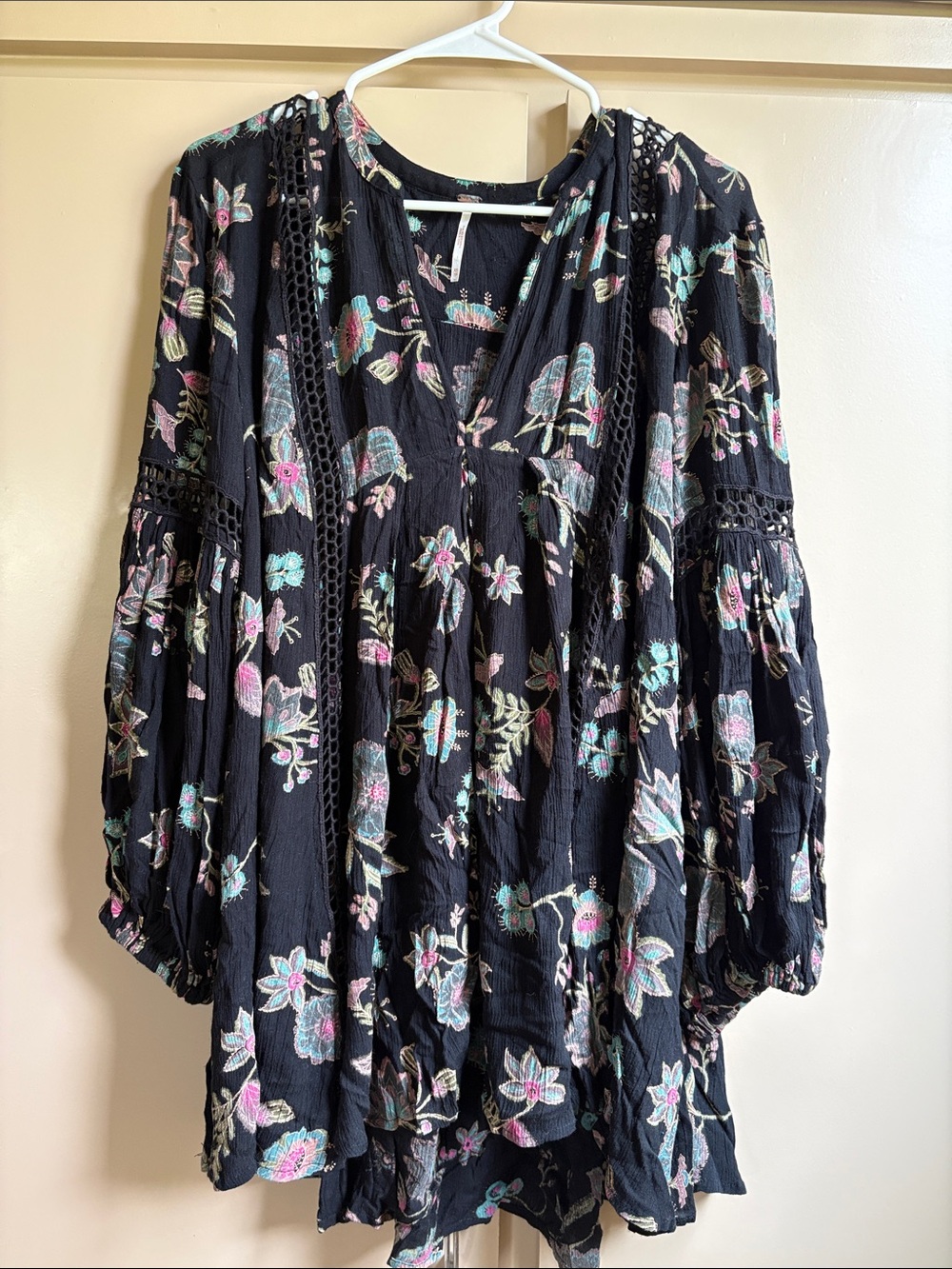 Black Floral Boho Peasant Top - Women's Tunic